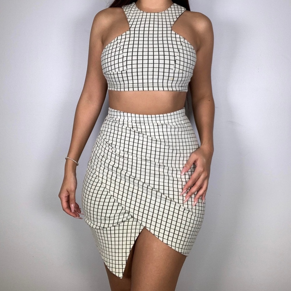 Grid Top & Skirt Set